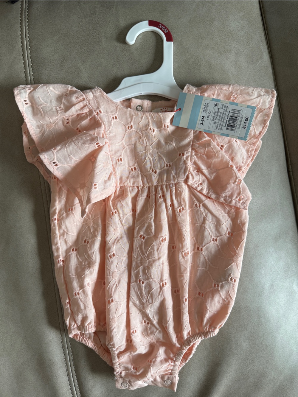 Cat & Jack Peach Eyelet Flutter-Sleeve Romper
